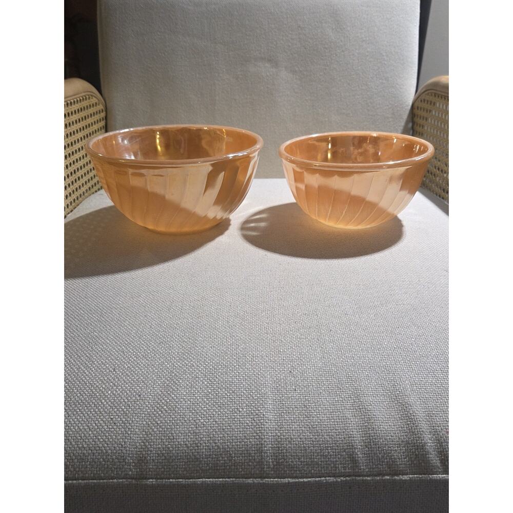 Set of 2 Peach and white 7 inch and 8 inchFire King Pressed Milk Glass Bowls